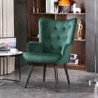 Poltrona moderna Furniliving, poltrona a pozzetto in velluto trapuntato con bottoni e braccioli per ufficio/soggiorno/camera da letto