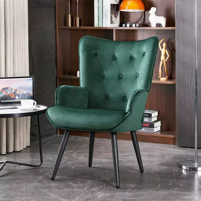 Poltrona moderna Furniliving, poltrona a pozzetto in velluto trapuntato con bottoni e braccioli per ufficio/soggiorno/camera da letto