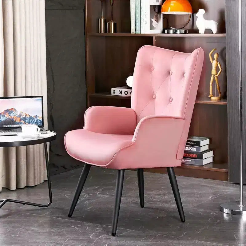 Poltrona moderna Furniliving, poltrona a pozzetto in velluto trapuntato con bottoni e braccioli per ufficio/soggiorno/camera da letto