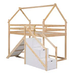 Letti a castello per la casa con scivolo e scale contenitore, letto a castello in legno con tetto e scale per bambine e bambini
