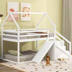 Letti a castello per la casa con scivolo e scale contenitore, letto a castello in legno con tetto e scale per bambine e bambini