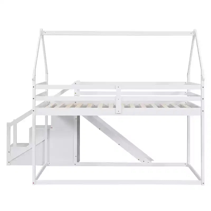 Letti a castello per la casa con scivolo e scale contenitore, letto a castello in legno con tetto e scale per bambine e bambini