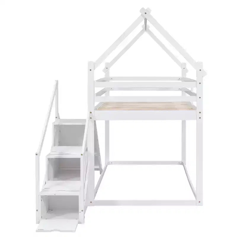 Letti a castello per la casa con scivolo e scale contenitore, letto a castello in legno con tetto e scale per bambine e bambini