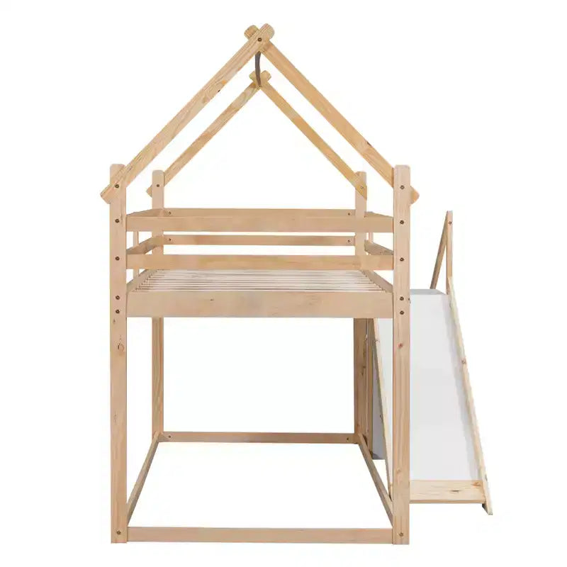 Letti a castello per la casa con scivolo e scale contenitore, letto a castello in legno con tetto e scale per bambine e bambini