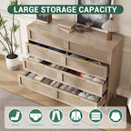 Cassettiera in Rattan, Comò a 8 Cassetti con Gambe in Legno e Maniglie in Metallo, Organizer Contenitore in Stile Bohémien per la Camera da Letto