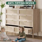 Cassettiera in Rattan, Comò a 8 Cassetti con Gambe in Legno e Maniglie in Metallo, Organizer Contenitore in Stile Bohémien per la Camera da Letto