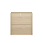 Credenza Contenitore Mobile Buffet Mobile Accento con Ante Scorrevoli, Organizer a 2 Livelli con Ripiani Aperti e Chiusi, Naturale+Bianco - ModernLuxe