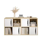 Credenza Contenitore Mobile Buffet Mobile Accento con Ante Scorrevoli, Organizer a 2 Livelli con Ripiani Aperti e Chiusi, Naturale+Bianco - ModernLuxe