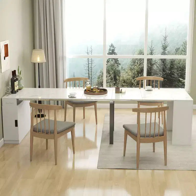 Tavolo da pranzo allungabile moderno Okak 118IN, tavolo da cucina multifunzione con contenitore, tavolo pieghevole salvaspazio per feste e riunioni