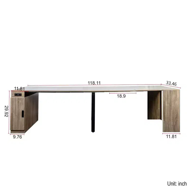 Tavolo da pranzo allungabile moderno Okak 118IN, tavolo da cucina multifunzione con contenitore, tavolo pieghevole salvaspazio per feste e riunioni