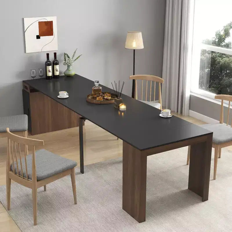 Okak 118IN Modern Extendable Dining Table, Multifunctional Kitchen Table with Storage, Space-Saving Foldable Table for Party, Meetings