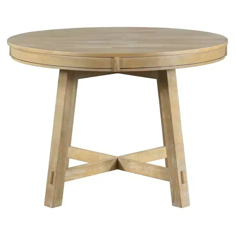 Okak 58IN Tavolo da pranzo rotondo allungabile in stile rustico, tavolo da cucina con gambe spesse incrociate e piano pesante, tavolo pieghevole per sala da pranzo