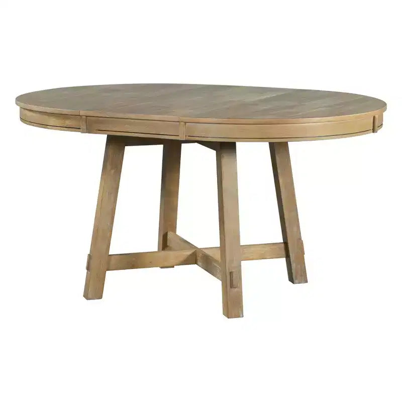 Okak 58IN Tavolo da pranzo rotondo allungabile in stile rustico, tavolo da cucina con gambe spesse incrociate e piano pesante, tavolo pieghevole per sala da pranzo