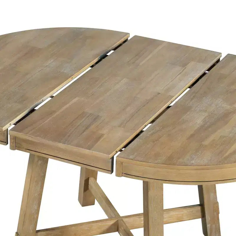 Okak 58IN Tavolo da pranzo rotondo allungabile in stile rustico, tavolo da cucina con gambe spesse incrociate e piano pesante, tavolo pieghevole per sala da pranzo