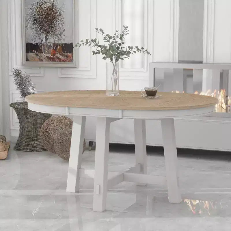 Okak 58IN Tavolo da pranzo rotondo allungabile in stile rustico, tavolo da cucina con gambe spesse incrociate e piano pesante, tavolo pieghevole per sala da pranzo