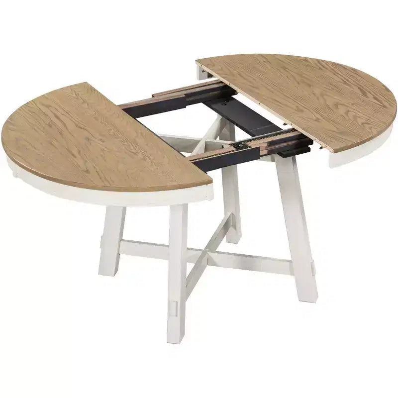 Okak 58IN Tavolo da pranzo rotondo allungabile in stile rustico, tavolo da cucina con gambe spesse incrociate e piano pesante, tavolo pieghevole per sala da pranzo