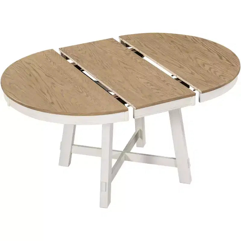 Okak 58IN Tavolo da pranzo rotondo allungabile in stile rustico, tavolo da cucina con gambe spesse incrociate e piano pesante, tavolo pieghevole per sala da pranzo