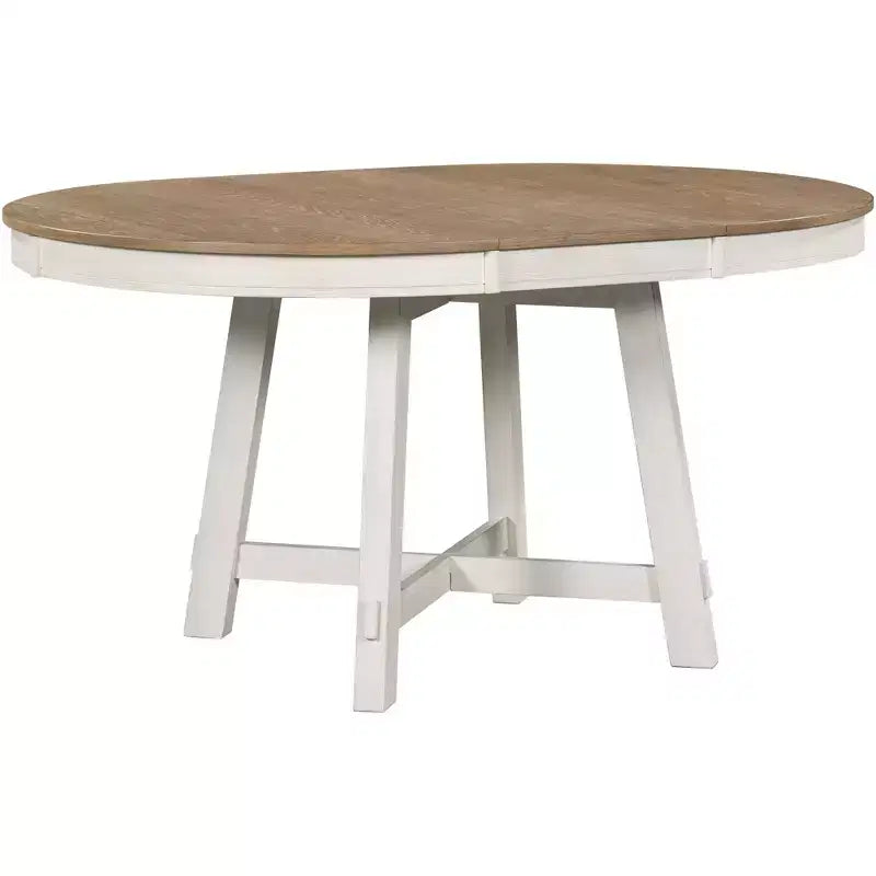 Okak 58IN Tavolo da pranzo rotondo allungabile in stile rustico, tavolo da cucina con gambe spesse incrociate e piano pesante, tavolo pieghevole per sala da pranzo
