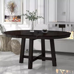 Okak 58IN Tavolo da pranzo rotondo allungabile in stile rustico, tavolo da cucina con gambe spesse incrociate e piano pesante, tavolo pieghevole per sala da pranzo