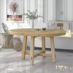 Okak 58IN Tavolo da pranzo rotondo allungabile in stile rustico, tavolo da cucina con gambe spesse incrociate e piano pesante, tavolo pieghevole per sala da pranzo