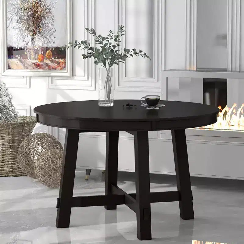 Okak 58IN Tavolo da pranzo rotondo allungabile in stile rustico, tavolo da cucina con gambe spesse incrociate e piano pesante, tavolo pieghevole per sala da pranzo