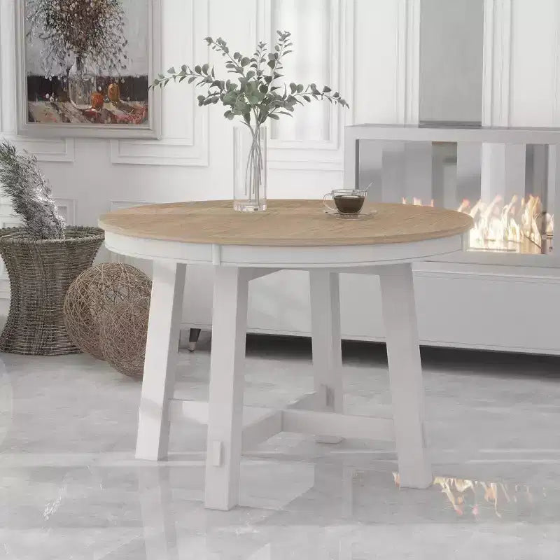Okak 58IN Tavolo da pranzo rotondo allungabile in stile rustico, tavolo da cucina con gambe spesse incrociate e piano pesante, tavolo pieghevole per sala da pranzo