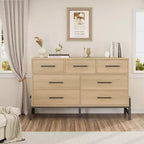7 Cassettiere per camera da letto, cassettiera a 5 cassetti freestanding da 52" di larghezza con spazio di archiviazione, cassettiera rustica in rovere naturale per soggiorno, camera da letto