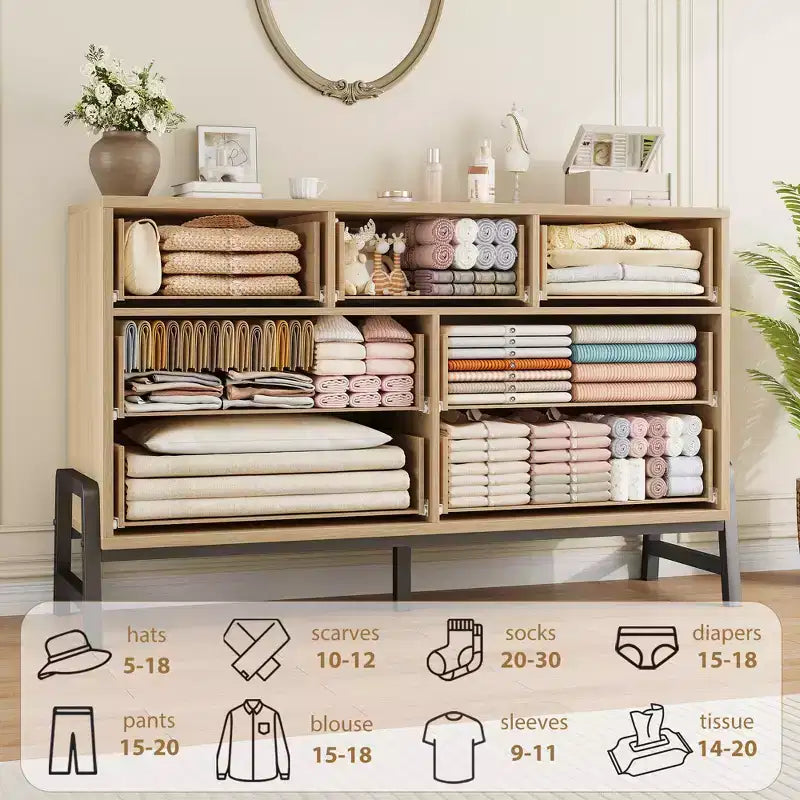 7 Cassettiere per camera da letto, cassettiera a 5 cassetti freestanding da 52" di larghezza con spazio di archiviazione, cassettiera rustica in rovere naturale per soggiorno, camera da letto