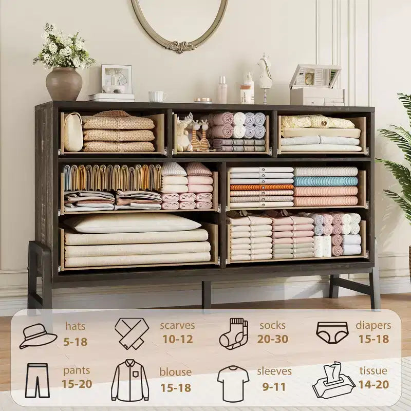 7 Cassettiere per camera da letto, cassettiera a 5 cassetti freestanding da 52" di larghezza con spazio di archiviazione, cassettiera rustica in rovere naturale per soggiorno, camera da letto