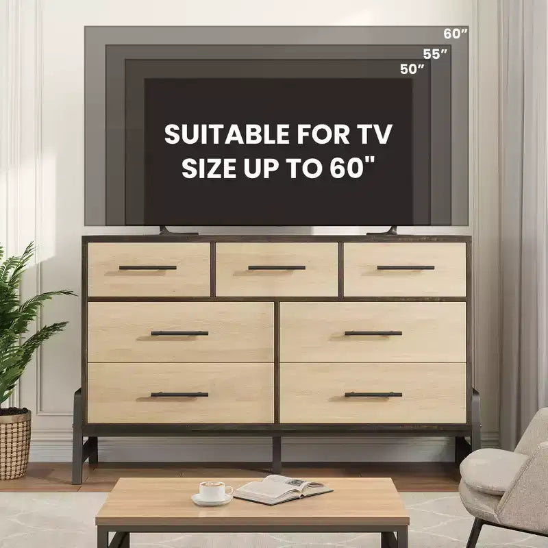 7 Cassettiere per camera da letto, cassettiera a 5 cassetti freestanding da 52" di larghezza con spazio di archiviazione, cassettiera rustica in rovere naturale per soggiorno, camera da letto