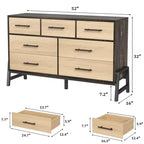 7 Cassettiere per camera da letto, cassettiera a 5 cassetti freestanding da 52" di larghezza con spazio di archiviazione, cassettiera rustica in rovere naturale per soggiorno, camera da letto