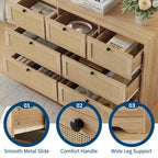 Comodino in Rattan a 7 Cassetti per Camera da Letto, Cassettiere Moderne da Fattoria, Organizzatore per Armadio, Salotto, Ingresso in Legno