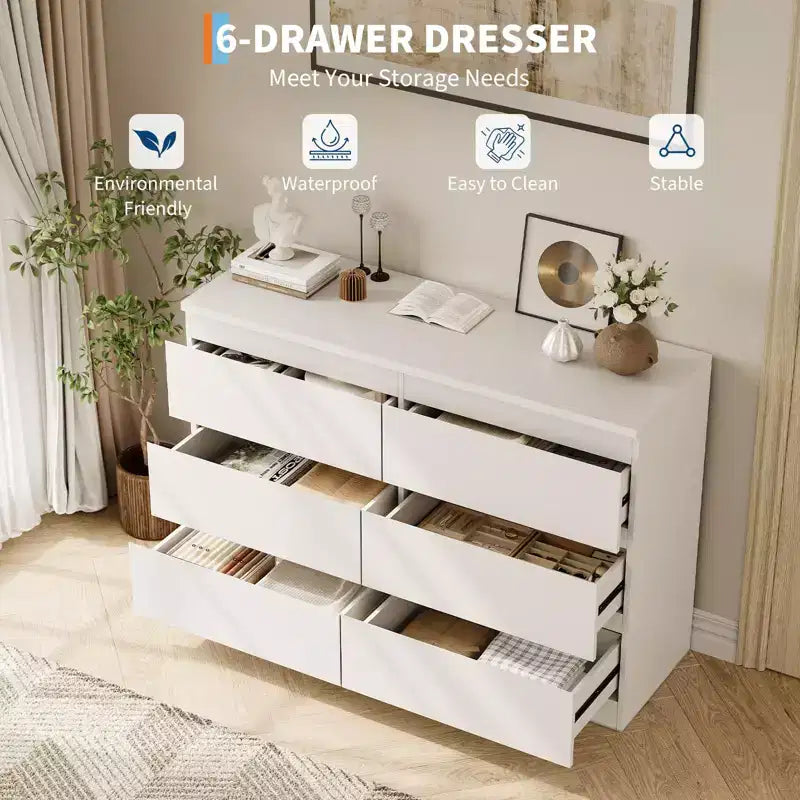 Cassettiera Moderna Bianca a 6 Cassetti, Comò Moderno Semplice, Cassettiera a 6 Cassetti per Vestiti per la Camera da Letto, Cassettiera Doppia in Legno