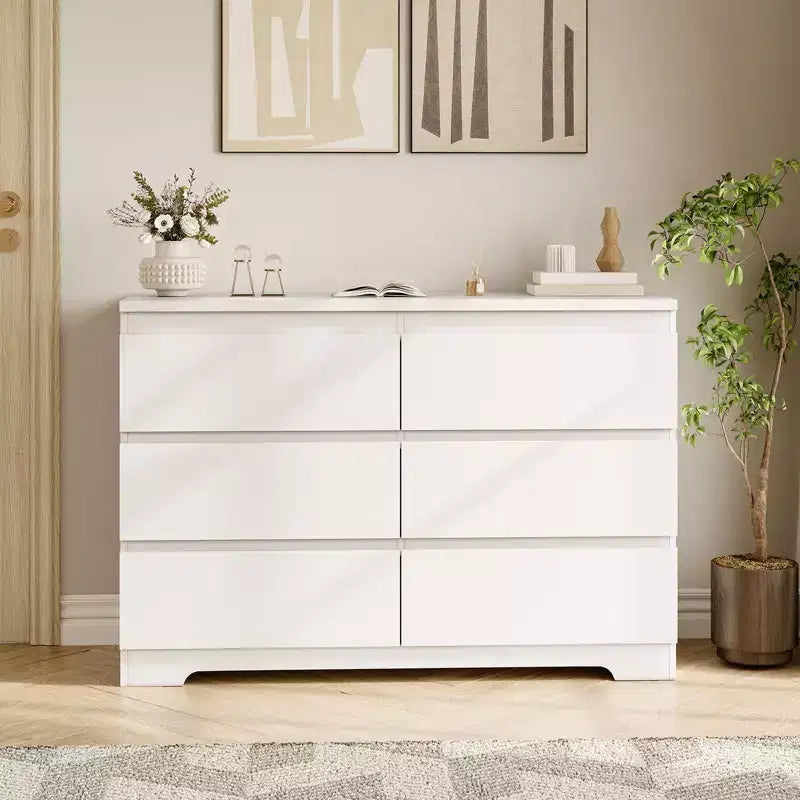 Cassettiera Moderna Bianca a 6 Cassetti, Comò Moderno Semplice, Cassettiera a 6 Cassetti per Vestiti per la Camera da Letto, Cassettiera Doppia in Legno