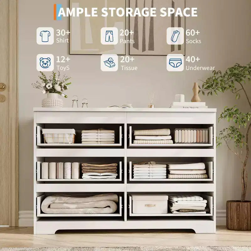 Cassettiera Moderna Bianca a 6 Cassetti, Comò Moderno Semplice, Cassettiera a 6 Cassetti per Vestiti per la Camera da Letto, Cassettiera Doppia in Legno