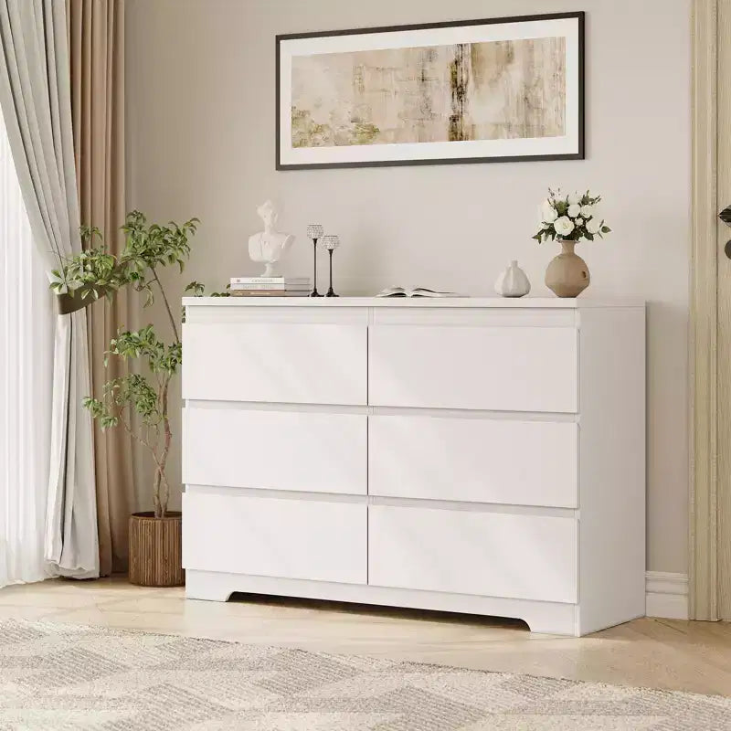 Cassettiera Moderna Bianca a 6 Cassetti, Comò Moderno Semplice, Cassettiera a 6 Cassetti per Vestiti per la Camera da Letto, Cassettiera Doppia in Legno