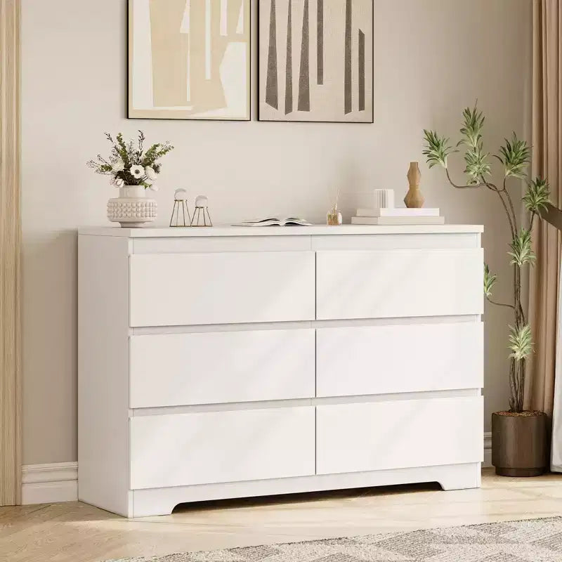 Cassettiera Moderna Bianca a 6 Cassetti, Comò Moderno Semplice, Cassettiera a 6 Cassetti per Vestiti per la Camera da Letto, Cassettiera Doppia in Legno