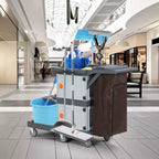 Carrello Janitorial Commerciale, Carrello per Pulizie a 3 Ripiani con Armadietti e Sacca Biancheria