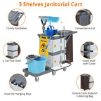 Carrello Janitorial Commerciale, Carrello per Pulizie a 3 Ripiani con Armadietti e Sacca Biancheria
