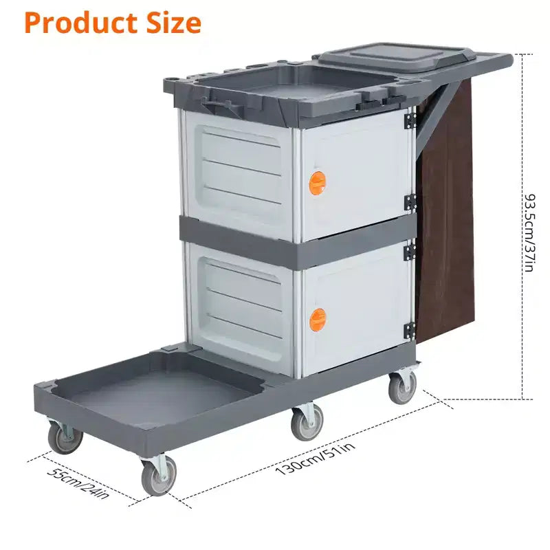 Carrello Janitorial Commerciale, Carrello per Pulizie a 3 Ripiani con Armadietti e Sacca Biancheria