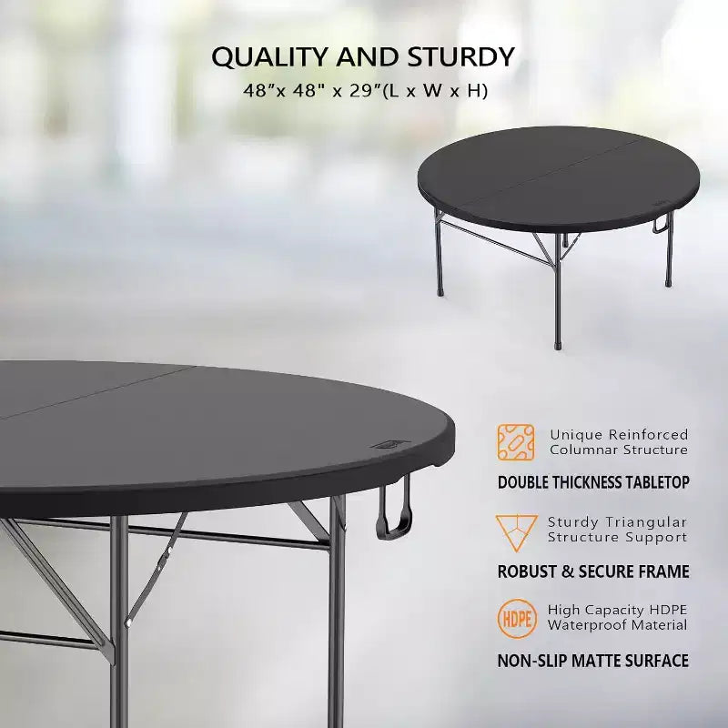 VINGLI Tavolo Commerciale Pieghevole Rotondo Nero da 1,5 metri, Tavolo da Pranzo Pieghevole in Plastica Portatile da 150 cm per Cucina Feste Matrimoni Eventi, Confezione da 1