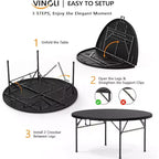 VINGLI Tavolo Commerciale Pieghevole Rotondo Nero da 1,5 metri, Tavolo da Pranzo Pieghevole in Plastica Portatile da 150 cm per Cucina Feste Matrimoni Eventi, Confezione da 1