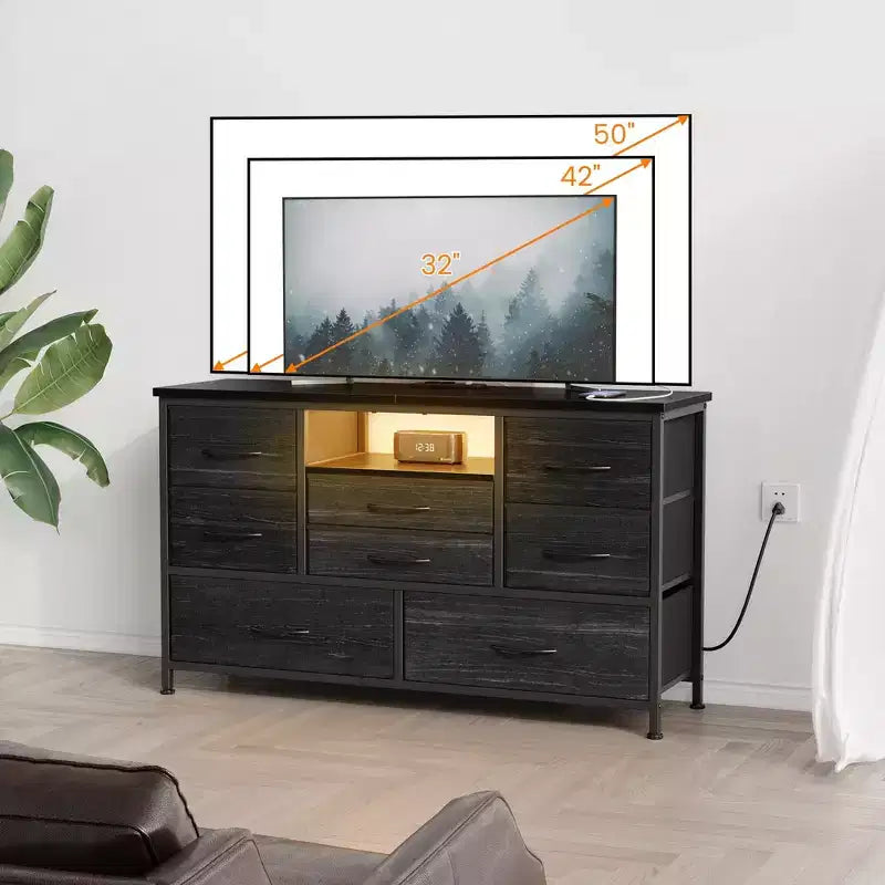 Mobile TV per Camera da Letto, Consolle TV con 8 Cassetti e Ripiani Aperti per Soggiorno, Ingresso