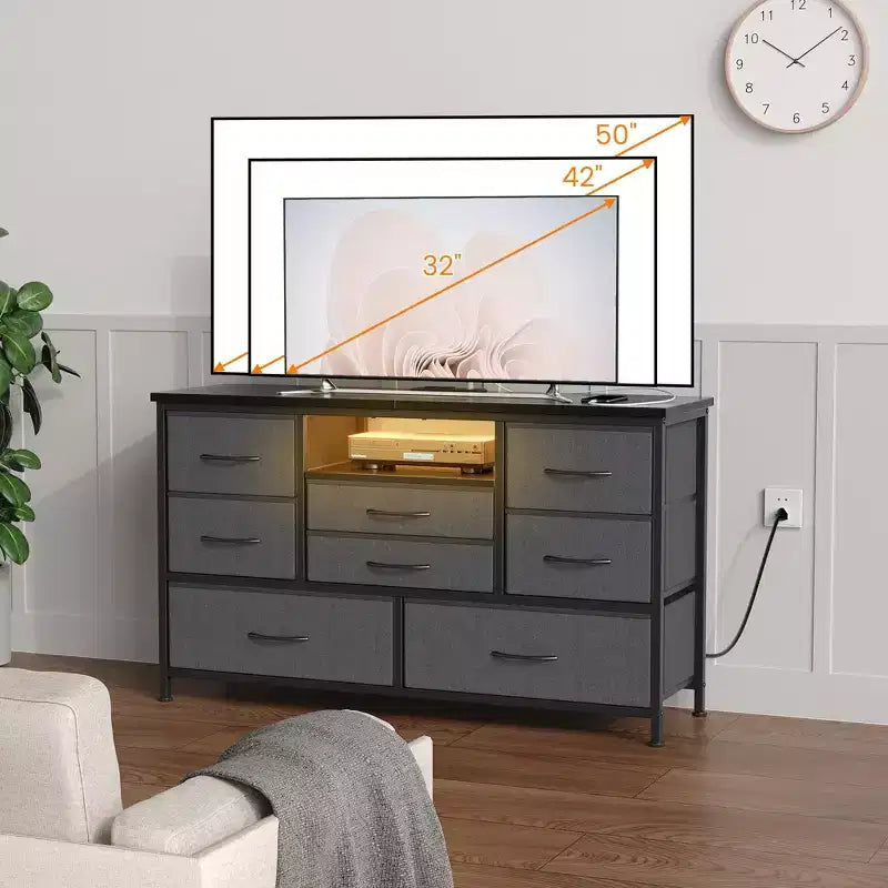 Mobile TV per Camera da Letto, Consolle TV con 8 Cassetti e Ripiani Aperti per Soggiorno, Ingresso