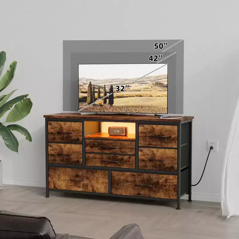 Mobile TV per Camera da Letto, Consolle TV con 8 Cassetti e Ripiani Aperti per Soggiorno, Ingresso