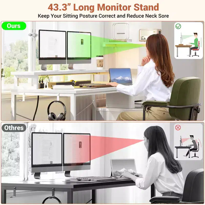 Scrivania per computer Besiost da 60 pollici con cassetti in tessuto e stazione di ricarica