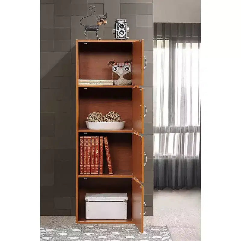 HomeStock armadietti multiuso in legno di ciliegio, alti 122 cm e larghi 91 cm, con 4 ante e 3 ripiani