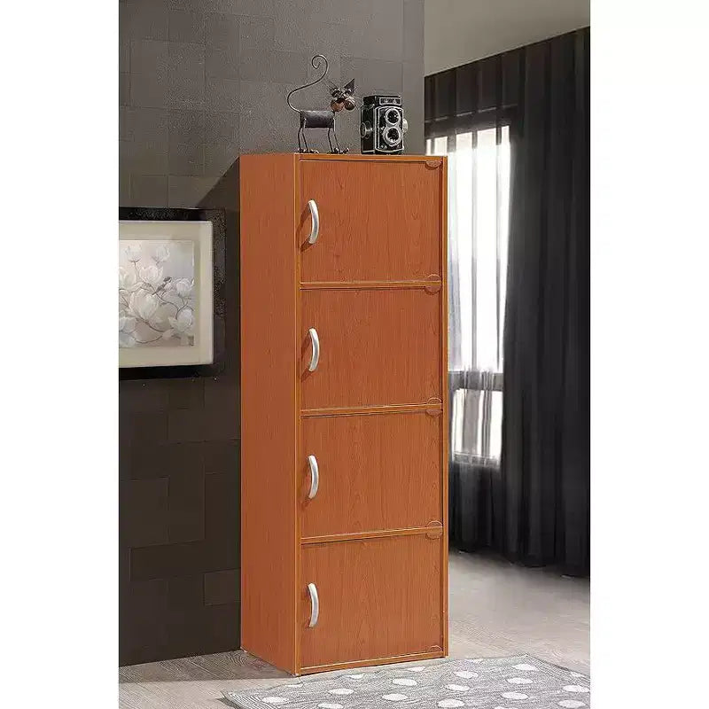 HomeStock armadietti multiuso in legno di ciliegio, alti 122 cm e larghi 91 cm, con 4 ante e 3 ripiani