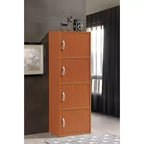 HomeStock armadietti multiuso in legno di ciliegio, alti 122 cm e larghi 91 cm, con 4 ante e 3 ripiani