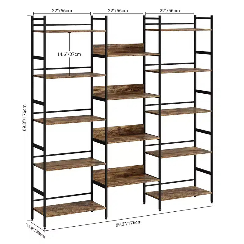 Libreria a cinque ripiani, scaffale portaoggetti vintage con ripiani aperti e struttura in metallo, adatta per soggiorno, ufficio domestico